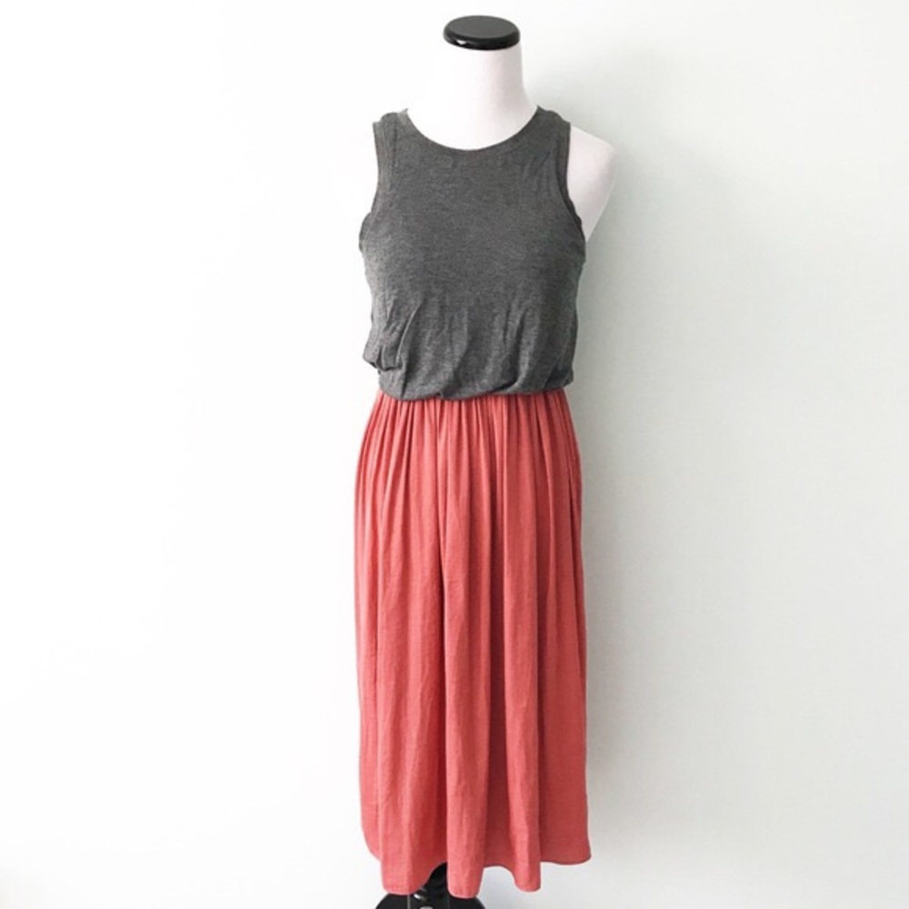 LOFT dress grey dusty rose pink midi maxi cute